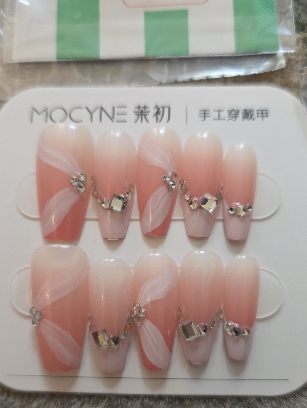 Mocyne Pink Ombre Rhinestone Press-On Nail Set 24pc